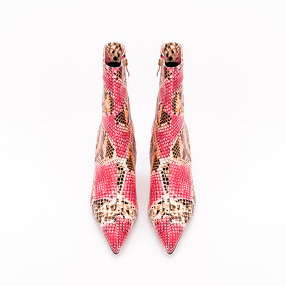Snakeskin Pointed Toe Thin Heel Ankle-Boots