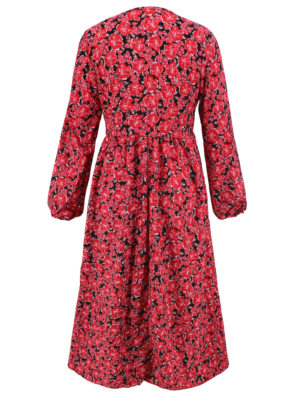 Floral V-Neck Long Sleeve Midi Dress