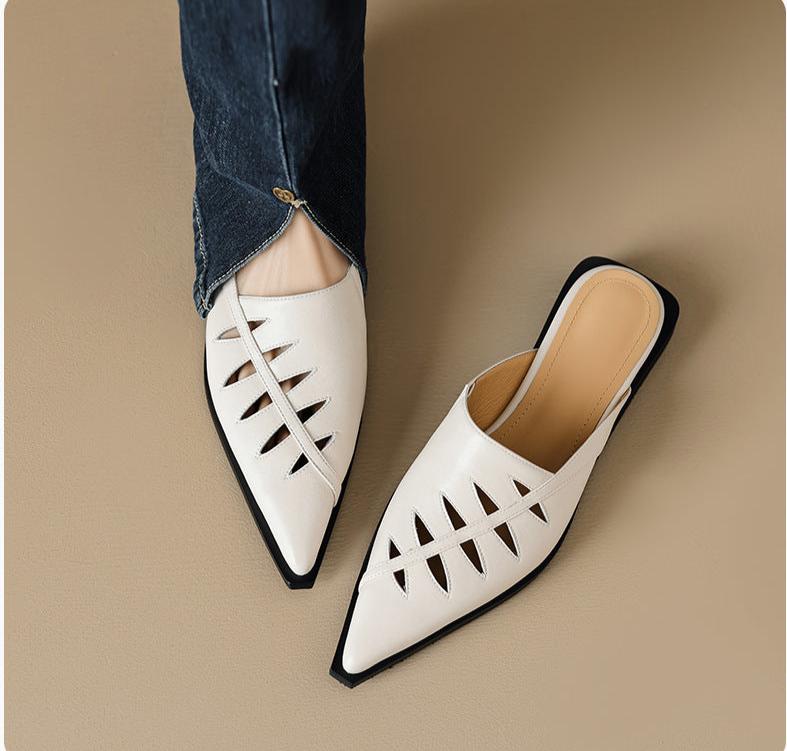 Pointed Toe Hollow Out Low Heel Mules