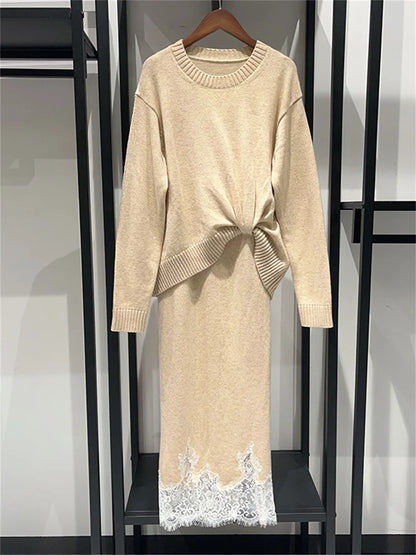 Fake Two-Piece Round Neck Twisted Knit Dress