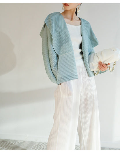 Miyake Pleated Folded Sleeves Open Front Jacket