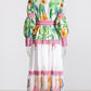 Multicolor Floral Print Lantern Sleeve Midi Dress