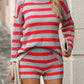 Striped Round Neck Top and Shorts Sweater Set