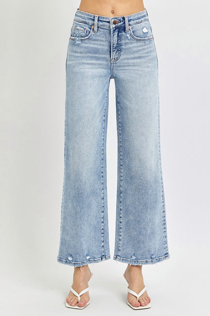 RISEN Tummy Control High Rise Crop Wide Leg Jeans