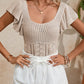 Full Size Openwork Flutter Sleeve Knit Top