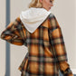 Drawstring Plaid Long Sleeve Hooded Shacket