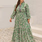 Plus Size Printed Notched Long Sleeve Maxi Dress