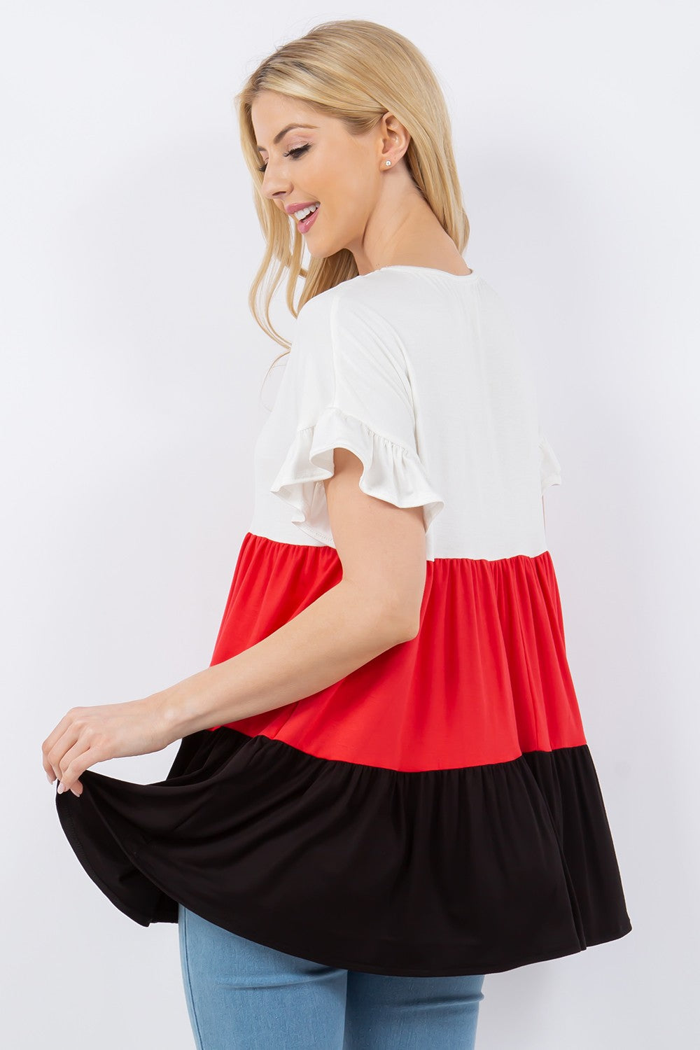 Color Block Ruffled Short Sleeve Top