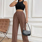 Drawstring Wide Leg Pants with Pockets