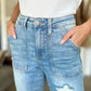 Judy Blue Distressed Straight Jeans with Patch Pockets