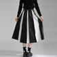 PU leather patchwork pleated skirt, women's A-line skirt, unique and luxurious style, high waisted umbrella skirt