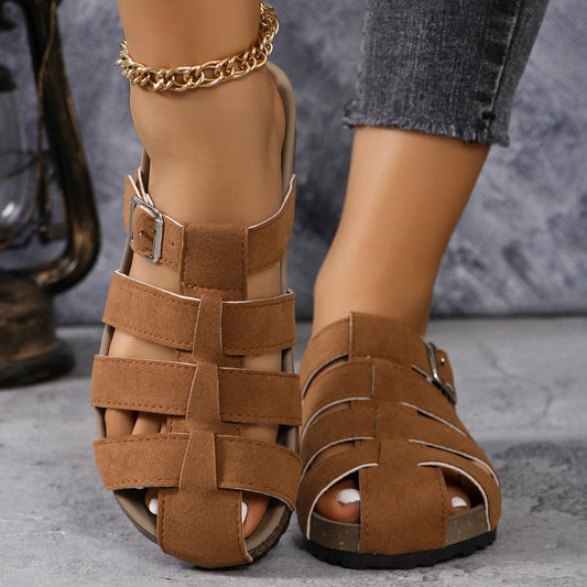 Suede Round Toe Woven Sandals