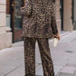 Leopard Lapel Collar Long Sleeve Blazer and Pants Set