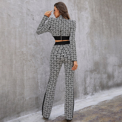 Printed Crop Top and Trouser Set