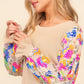 Haptics Floral Sequins Mesh Flounce Sleeve Sweater