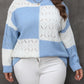 Plus Size Openwork Color Block Long Sleeve Sweater