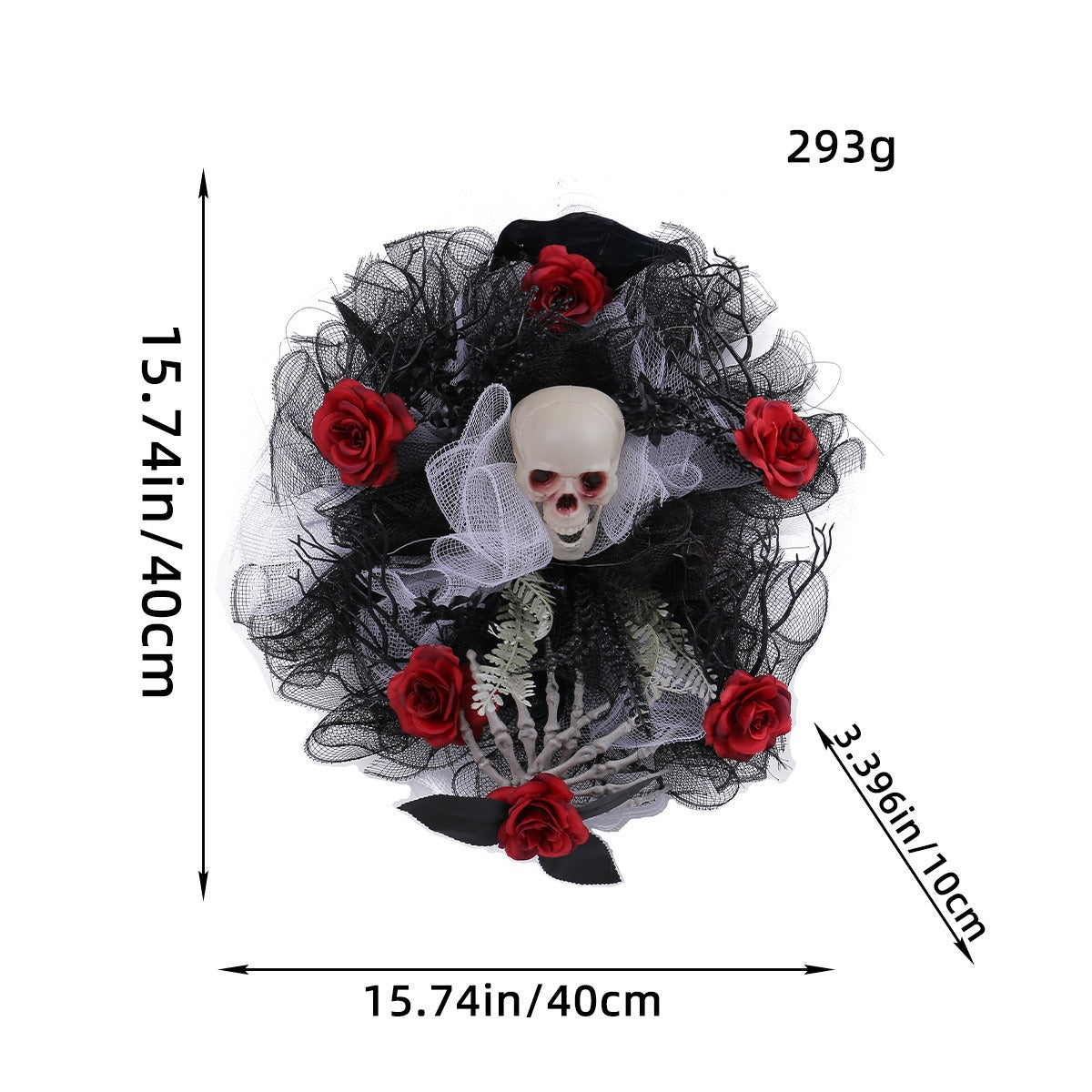 Halloween Red Rose Skull Mesh Door Wreath