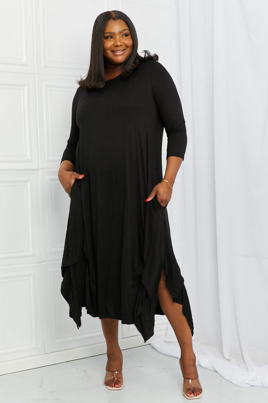 Pick-up Hem Asymmetric Midi Dress