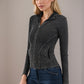 Pocketed Turtleneck Zip Up Denim Top