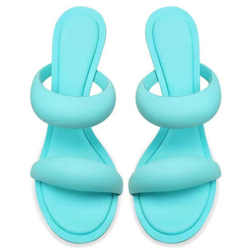 Open Toe Two Straps High Heel Slippers