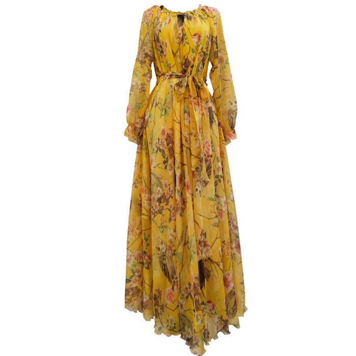 Floral Print O-Neck Long Sleeves Dress