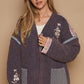 Embroidered Open Front Long Sleeve Jacket