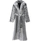 Striped Belted Fluffy Faux Fur Coat