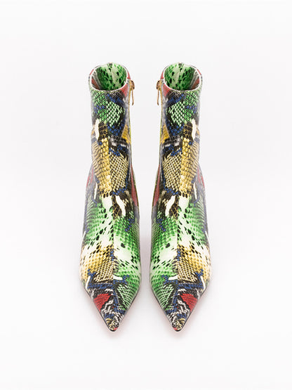 Snakeskin Pointed Toe Thin Heel Ankle-Boots