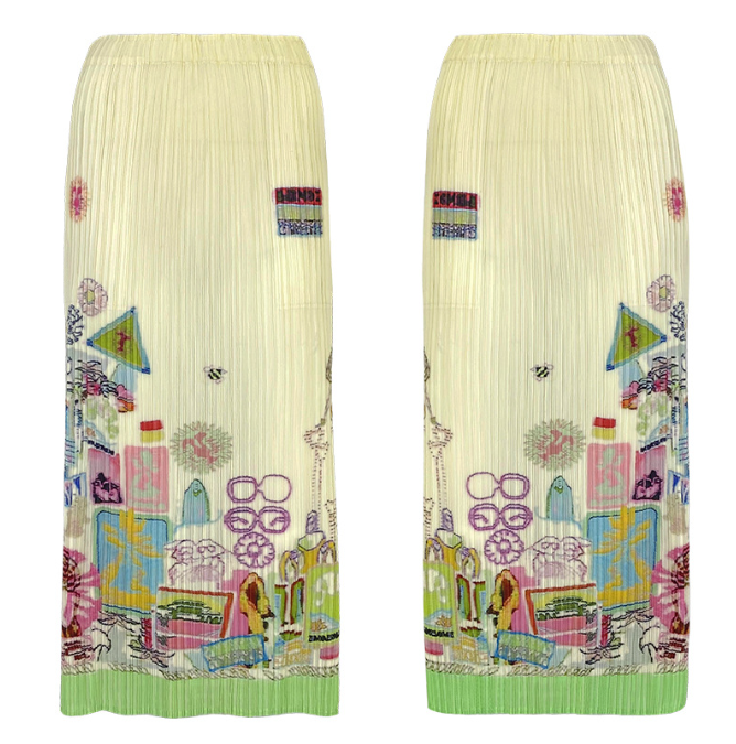 Printed Pleated High Waist Long Skirt