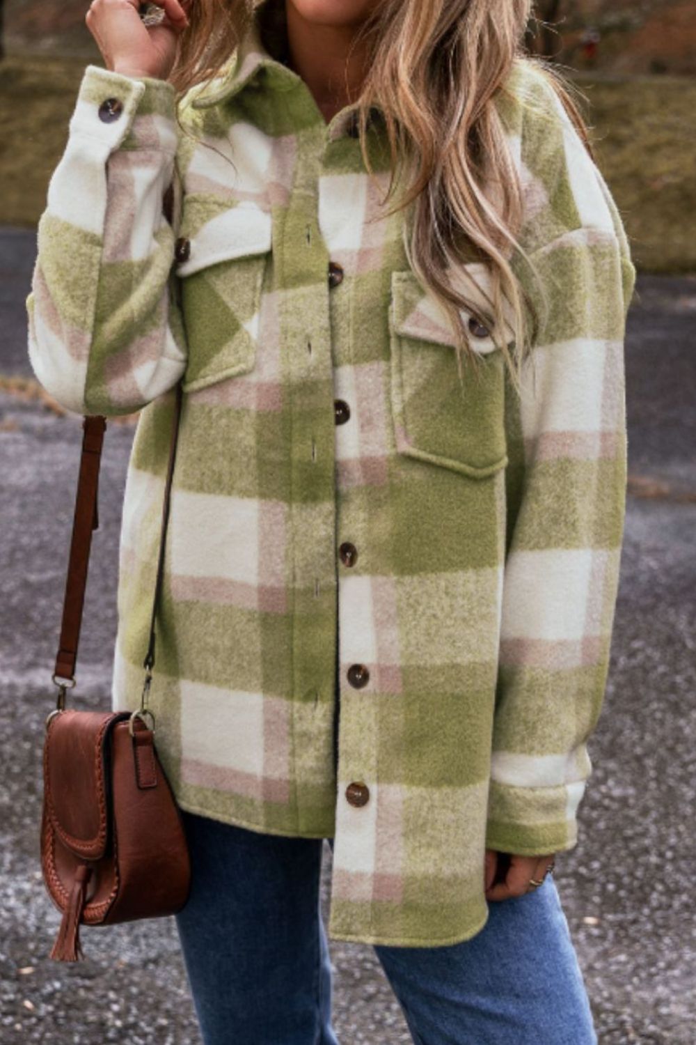 Pocketed Plaid Collared Neck Shacket