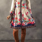 Flower Button Down Lantern Sleeve Dress