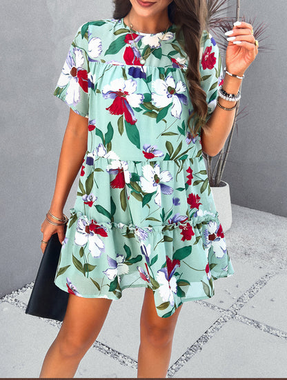 Floral Printed Tiered Tie-Back Mini Dress
