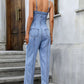 Spaghetti Strap Denim Overalls with Pockets