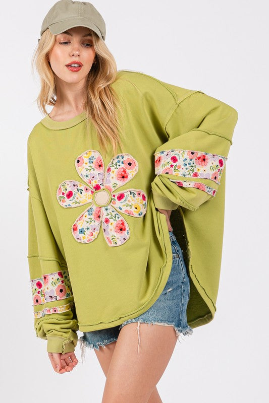 Daisy Patch Applique Long Sleeve Sweatshirt