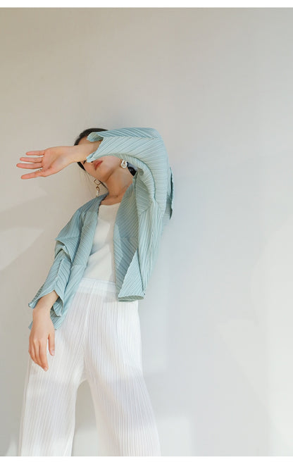 Miyake Pleated Folded Sleeves Open Front Jacket