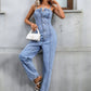 Spaghetti Strap Denim Overalls with Pockets