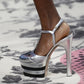 Platform High Heel Sandals Catwalk Colorblock Plus Size Rivet Sexy Banquet Shoes