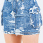 American Bazi Jacquard Trim Cargo Mini Denim Skirt