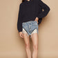 POL Back Open Slit Balloon Sleeve Crop Hooded Sweater