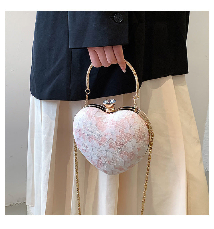 Heart Shape Lace Flower Crossbody Bag