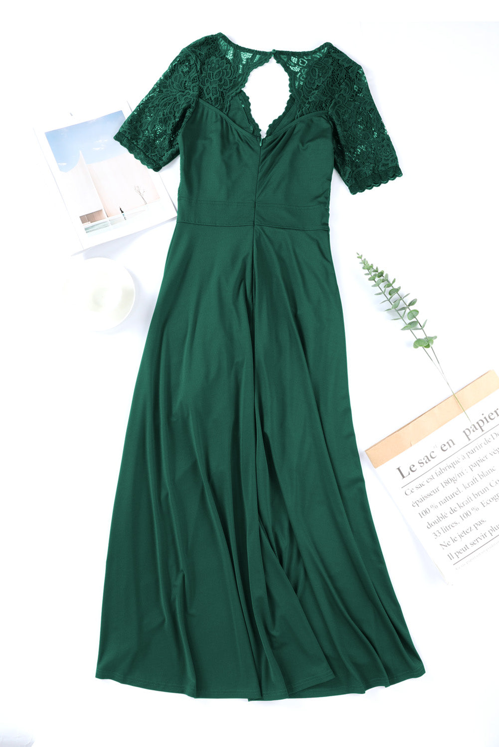 Lace Cutout V-Neck Short Sleeve Dress