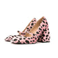 Leopard Square Toe Block Heel Shoes