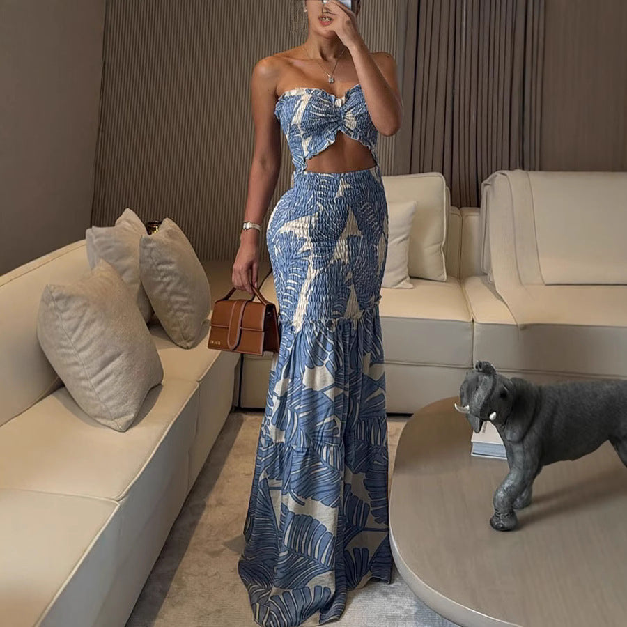 Printed Halter Neck Cutout Maxi Dress