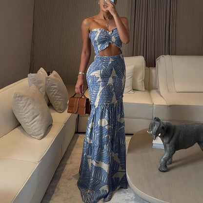 Printed Halter Neck Cutout Maxi Dress
