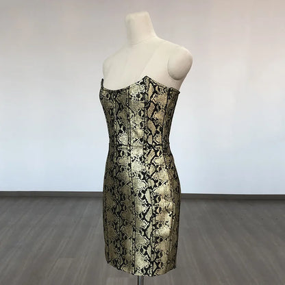 Snakeskin Print Strapless Bodycon Mini Dress