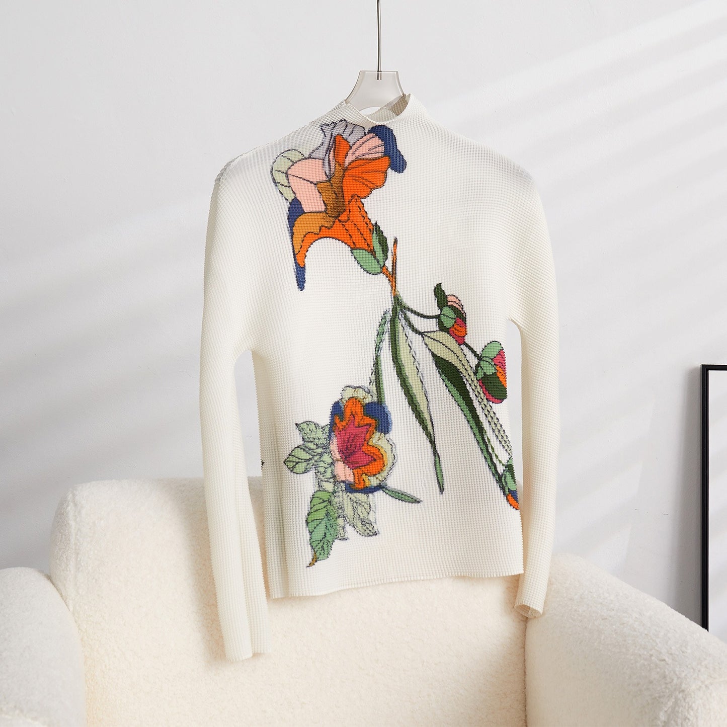 Miyake Pleated Floral Print Top and Skirt Set