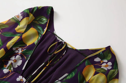 Bohemian Lemon Print Backless Maxi Dress