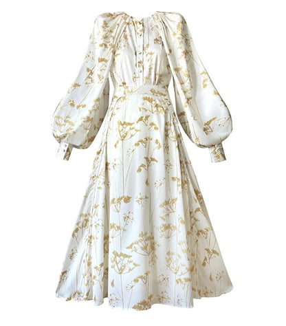 Floral O-Neck Top and High Waist A-Line Skirt Set