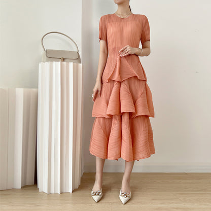 Miyake Pleated Tiered A-Line Midi Dress