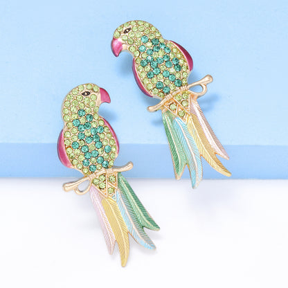Retro Multicolor Crystal Parrot Earrings